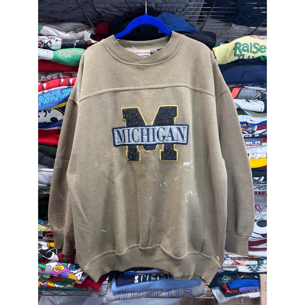 Vintage Crable Sportswear Michigan Wolverines Sweatshirt XL Tan Distressed 90s